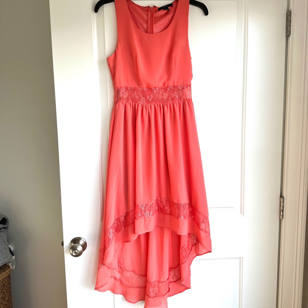 Forever 21 asymmetric coral dress with lace accents!